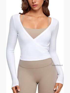 V-Neck Cross Wrap Top Slim Fit Long Sleeve Layering Tee Yoga Top